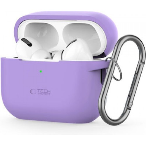 Tech-Protect Θήκη Σιλικόνης με Γάντζο σε Λιλά χρώμα για Apple AirPods Pro 1 / 2