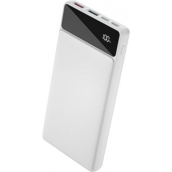 XO PR132 Power Bank 10000mAh 22.5W με 2 Θύρες USB-A και Θύρα USB-C Λευκό