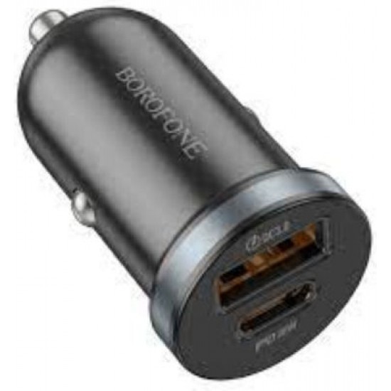 Borofone Φορτιστής Αυτοκινήτου Μαύρος με Θύρες: 1xUSB 1xType-C