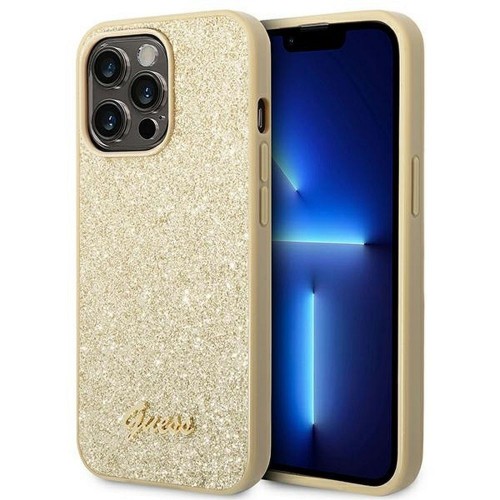 Guess Glitter Flakes Script Metal Logo Back Cover Σιλικόνης Χρυσό (iPhone 14 Pro Max)