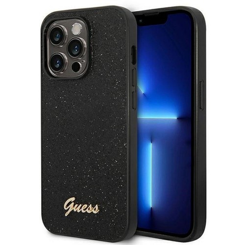 Guess Glitter Flakes Script Metal Logo Back Cover Σιλικόνης Μαύρο (iPhone 14 Pro Max)