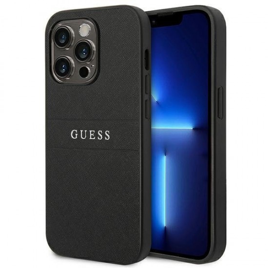 Guess Saffiano Strap Back Cover Δερματίνης / Σιλικόνης Μαύρο (iPhone 14 Pro Max)