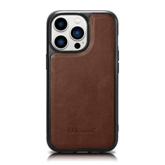 iCarer Leather Oil Wax Back Cover Δερμάτινο Καφέ (iPhone 14 Pro)