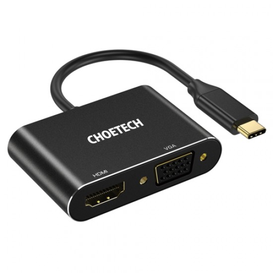 Διαχωριστής βύσματος προσαρμογέα Choetech USB Type C (αρσενικό) σε HDMI (θηλυκό) 4K 60Hz / VGA (θηλυκό) FullHD 1080p 60Hz μαύρο (HUB-M17)