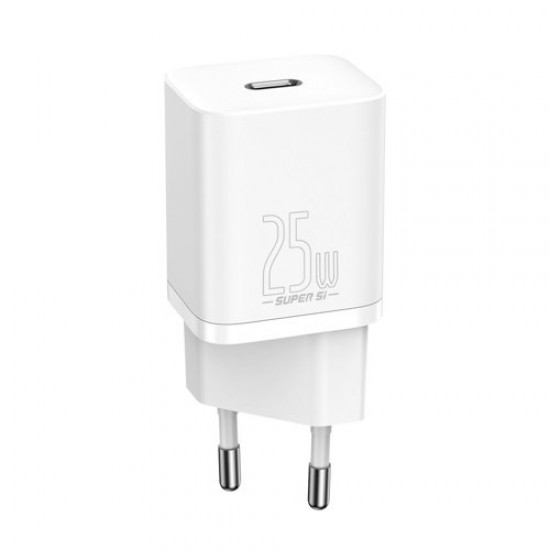 Γρήγορος φορτιστής τοίχου Baseus Super Si 1C USB Type C 25W Power Delivery Quick Charge λευκό (CCSP020102)