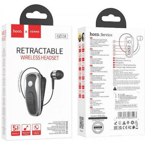 Hoco Ozone OZ118 In-ear Bluetooth Handsfree Ακουστικό Πέτου Μαύρο