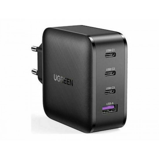 Ugreen Φορτιστής Χωρίς Καλώδιο με Θύρα USB-A και 3 Θύρες USB-C 65W Power Delivery / Quick Charge 2.0 / Quick Charge 3.0 / Quick Charge 4+ / Quick Charge 4.0 Μαύρος (CD224)