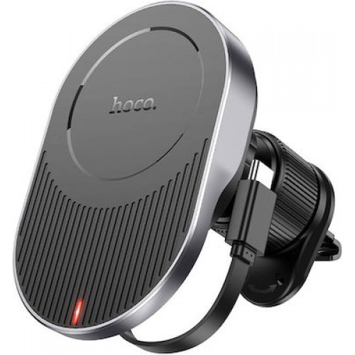 Hoco Βάση Κινητού Αυτοκινήτου με Μαγνήτη και Ασύρματη Φόρτιση Μαύρη