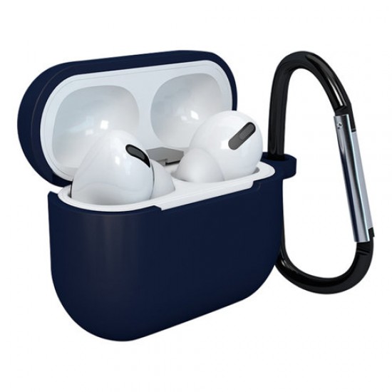Θήκη ακουστικών Apple AirPods 3 από μαλακή σιλικόνη + μπλε γάντζος με κλιπ (θήκη D)