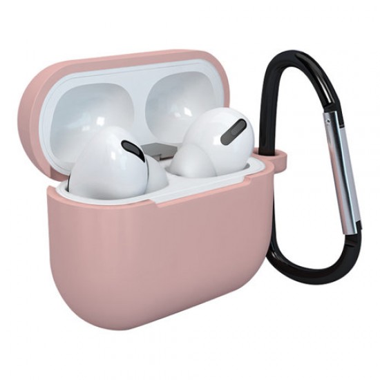 Θήκη ακουστικών Apple AirPods 3 από μαλακή σιλικόνη + ροζ γάντζος με κλιπ (θήκη D)