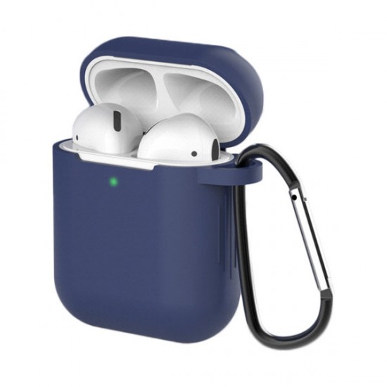 Θήκη για AirPods 2 / AirPods 1 μαλακή θήκη σιλικόνης για ακουστικά + μπρελόκ μπλε κρεμαστό καραμπίνερ (θήκη D)