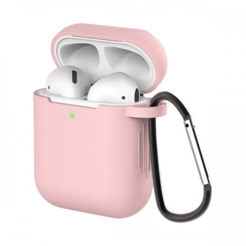 Θήκη για AirPods 2 / AirPods 1 μαλακή θήκη σιλικόνης για ακουστικά + μπρελόκ μενταγιόν καραμπίνερ ροζ (θήκη D)