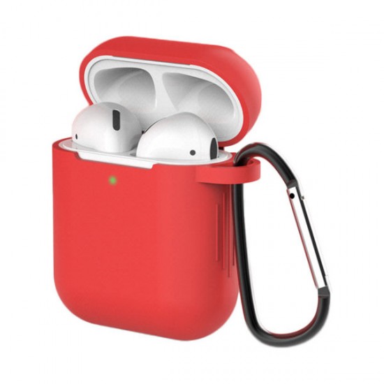Θήκη για AirPods 2 / AirPods 1 μαλακή θήκη σιλικόνης για ακουστικά + μπρελόκ κόκκινο κρεμαστό καραμπίνερ (θήκη D)