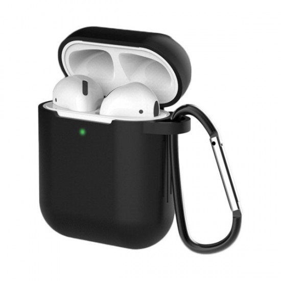 Θήκη για AirPods 2 / AirPods 1 μαλακό κάλυμμα σιλικόνης για ακουστικά + μπρελόκ μενταγιόν καραμπίνερ μαύρο (θήκη D)