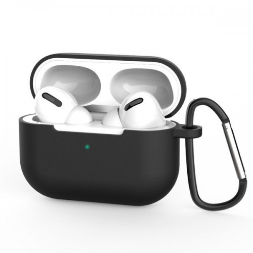 Θήκη για AirPods Pro μαλακή θήκη σιλικόνης για ακουστικά + μπρελόκ μενταγιόν καραμπίνερ μαύρο (θήκη D)