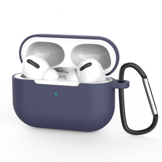 Θήκη για AirPods Pro μαλακή θήκη σιλικόνης για ακουστικά + μπρελόκ μπλε κρεμαστό καραμπίνερ (θήκη D)