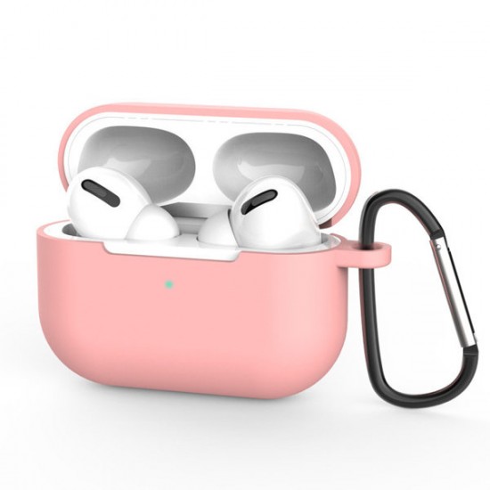 Θήκη για AirPods Pro μαλακή θήκη σιλικόνης για ακουστικά + μπρελόκ μενταγιόν καραμπίνερ ροζ (θήκη D)