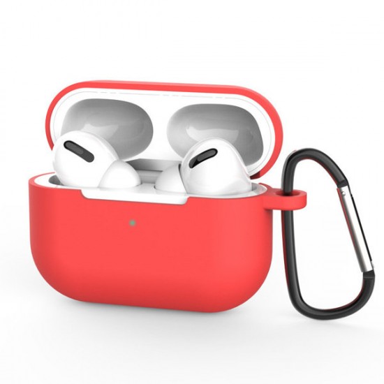 Θήκη για AirPods Pro μαλακή θήκη σιλικόνης για ακουστικά + μπρελόκ μενταγιόν καραμπίνερ κόκκινο (θήκη D)