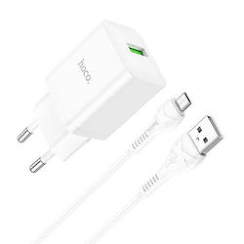 Hoco Φορτιστής με Θύρα USB-A και Καλώδιο micro USB 18W Quick Charge 3.0 Λευκός (N26)