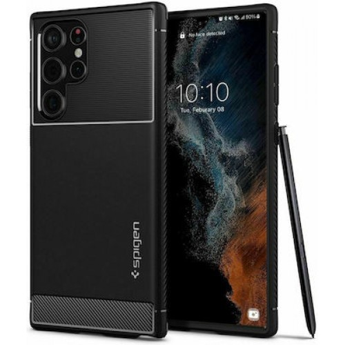 Spigen Rugged Armor Back Cover Σιλικόνης Ανθεκτική Matte Black (Galaxy S22 Ultra 5G)