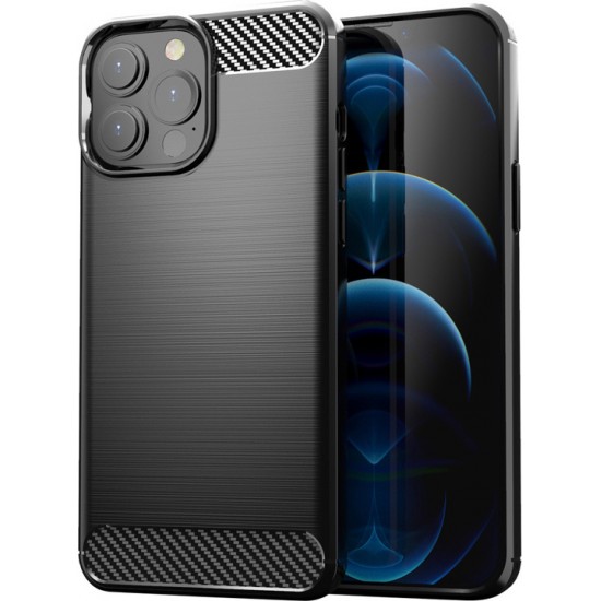 Powertech Carbon Back Cover Σιλικόνης Μαύρο (iPhone 13 Pro Max)