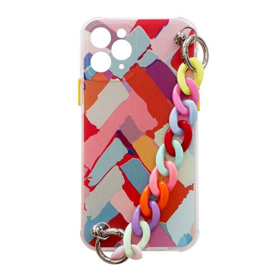 Hurtel Color Chain Flexible Back Cover Σιλικόνης με Λουράκι Πολύχρωμο (iPhone 12 Pro)