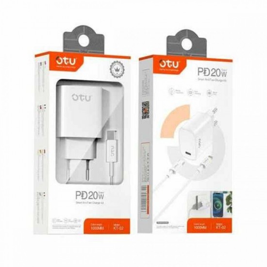 Φορτιστής με Θύρα USB-C και Καλώδιο USB-C 20W Power Delivery Λευκός (KT-02)