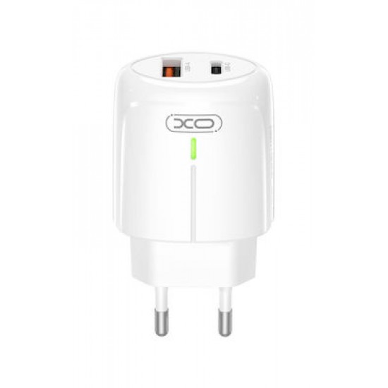XO Φορτιστής Χωρίς Καλώδιο με Θύρα USB-A και Θύρα USB-C 20W Power Delivery Λευκός  