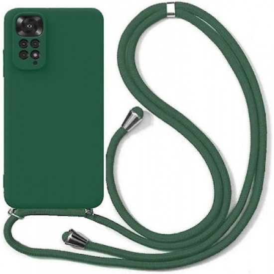 Θήκη πίσω κάλυψης σιλικόνης Xiaomi Redmi Note 11 / 11S TPU Σκούρο πράσινο με κορδόνι λαιμού με λουράκι (oem)