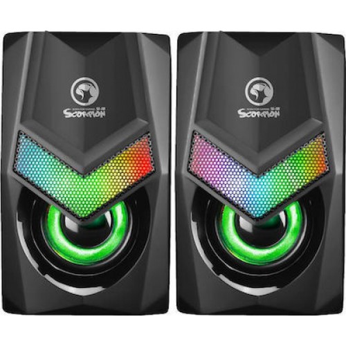 Marvo SG118 Ηχεία Υπολογιστή 2.0 με RGB Φωτισμό και Ισχύ 3W σε Μαύρο Χρώμα