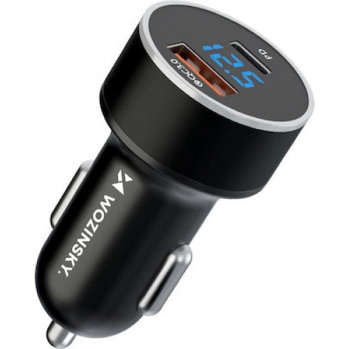 Wozinsky Φορτιστής Αυτοκινήτου Μαύρος με Θύρες: 1xUSB 1xType-C