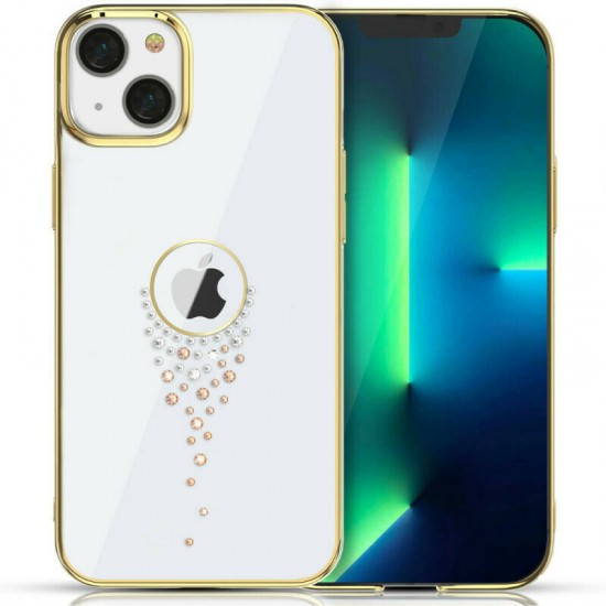 Kingxbar Sky Series Swarovski Crystals Back Cover Πλαστικό Teardrop / Gold / Transparent (iPhone 13 / 14)