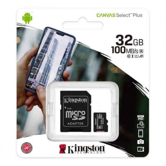 Kingston Canvas Select Plus microSDXC 32GB Class 10 U1 V10 A1 UHS-I με αντάπτορα