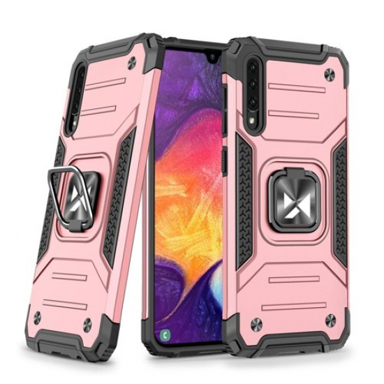 Wozinsky Ring Armor Case Kickstand Tough Rugged Cover for Samsung Galaxy A50s / Galaxy A50 / Galaxy A30s pink