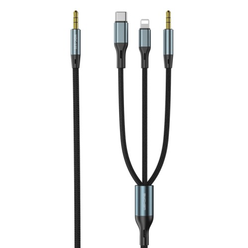WK WDC-135 SHQ Series 8 Pin + Type-C / USB-C + 3,5mm Καλώδιο ήχου 3 σε 1 (Μαύρο)