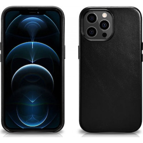 iCarer Oil Wax Back Cover Δερμάτινο Μαύρο (iPhone 13 Pro)