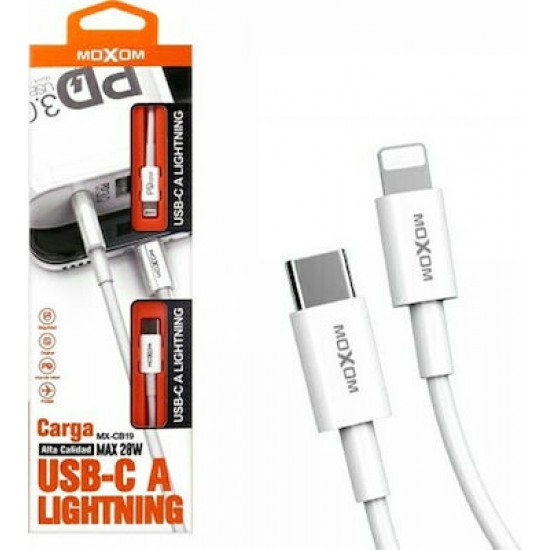 Moxom Regular USB 2.0 Cable USB-C male - Lightning Λευκό 1m (MX-CB19)