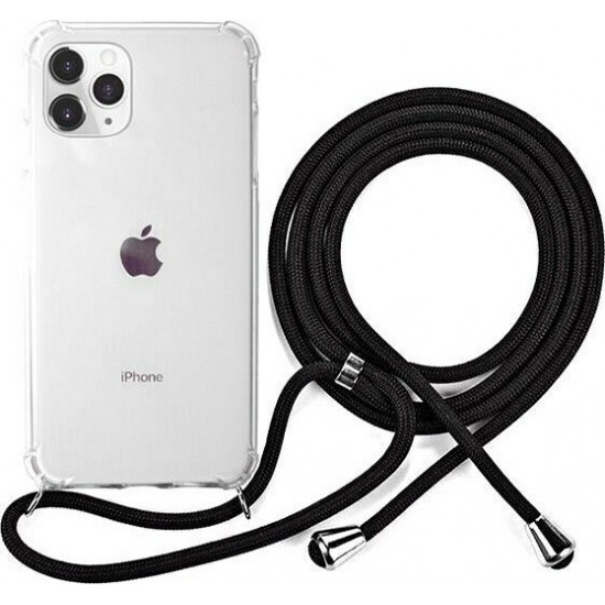 Forcell Cord Back Cover Σιλικόνης με Λουράκι Διάφανη / Μαύρο (iPhone 11 Pro)