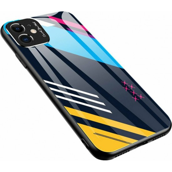 Hurtel Color Glass Pattern 2 Back Cover Συνθετική Black/Blue/Yellow (iPhone 11)