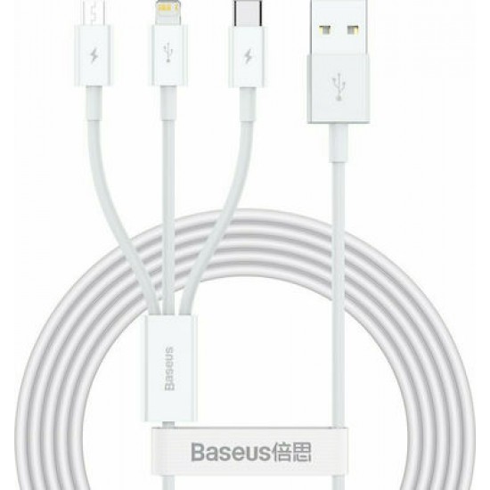 Baseus Regular USB to Lightning / Type-C / micro USB Cable Λευκό 1.5m (CAMLTYS-02)