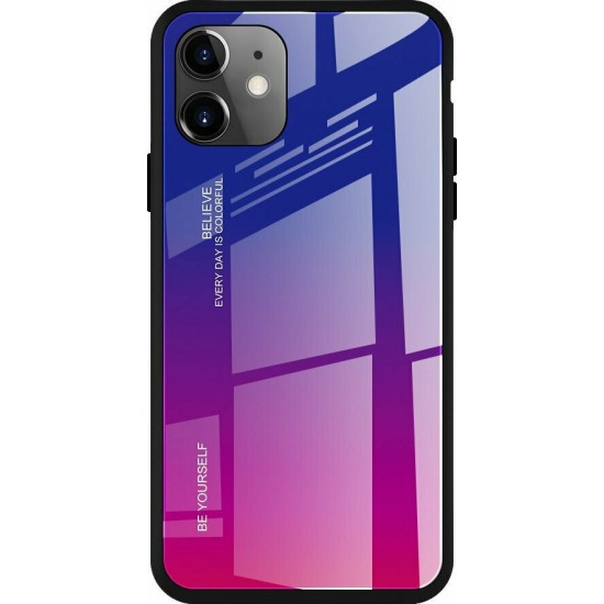 Hurtel Θήκη με Πλαίσιο Σιλικόνης και Όψη Γυαλιού Tempered Glass Pink - Purple (iPhone 11)