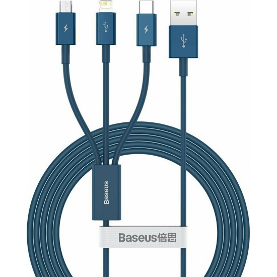 Baseus Regular USB to Lightning / Type-C / micro USB Cable Μπλε 1.2m (CAMLTYS-03)