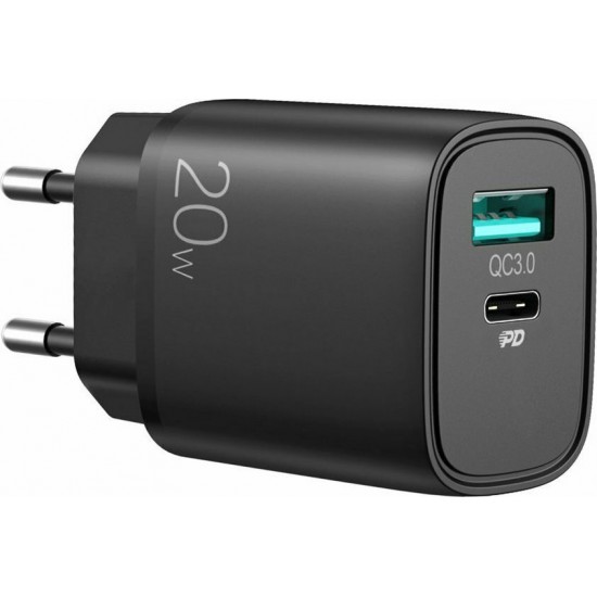 Joyroom USB-A & USB-C Wall Adapter 20W Μαύρο (L-QP205)