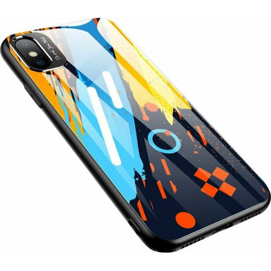 Hurtel Color Glass Pattern 1 Back Cover Συνθετική Blue/Yellow/Orange (iPhone X / Xs)