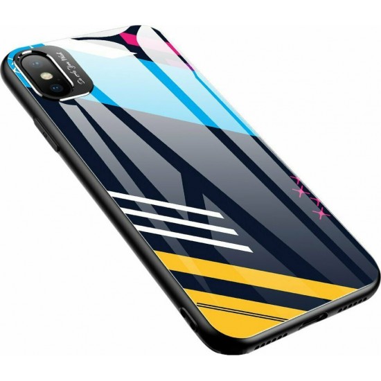 Hurtel Color Glass Pattern 2 Back Cover Συνθετική Black/Blue/Yellow (iPhone X / Xs)