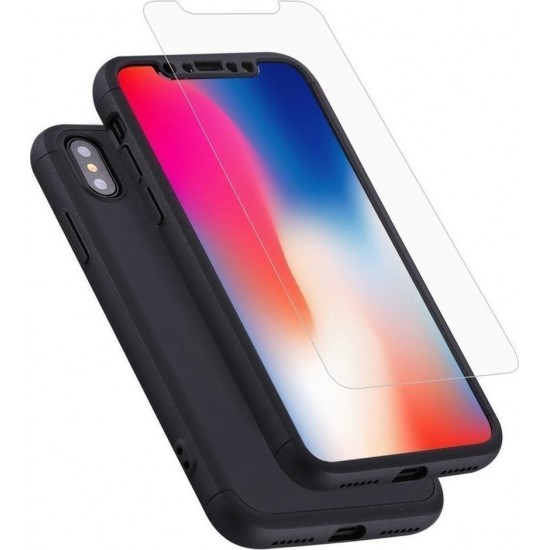 360° Full Cover Case Black + Tempered Glass Μαύρο (iPhone X/Xs)