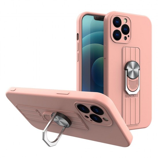 Θήκη σιλικόνης με λαβή δακτύλου και βάση iPhone 11 ροζ