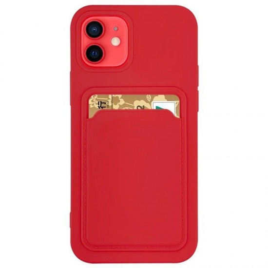 Θήκη σιλικόνης με θήκη κάρτας για iPhone 8 Plus / iPhone 7 Plus κόκκινο