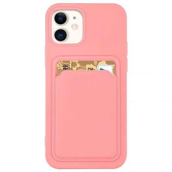 Θήκη σιλικόνης με θήκη κάρτας για iPhone X / Xs ροζ