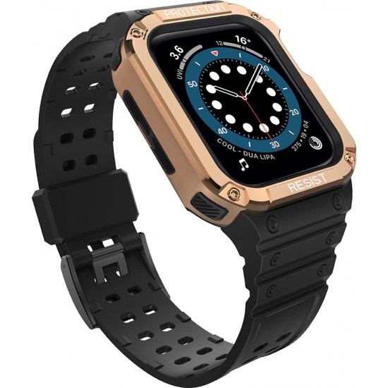 Hurtel Armored Θήκη & Λουράκι Σιλικόνης Χρυσό/Μαύρο (Apple Watch 42/44/45mm)